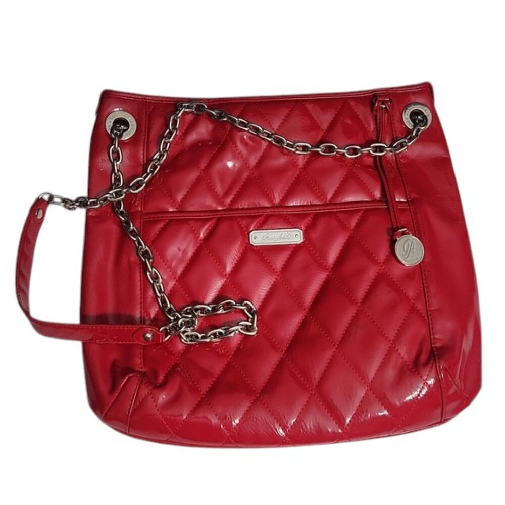 Grace Adele Red Quilted Shoulder Bag w/ Chain Strap